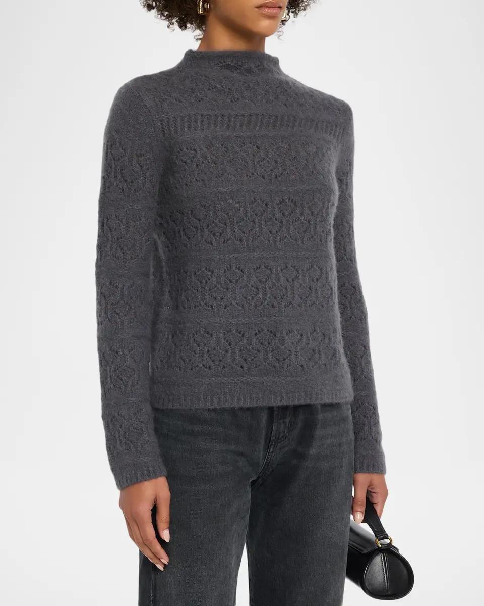 TSE Cashmere Cashmere Pointelle-Knit Mock Turtleneck Sweater | Thumbnail 4 TSE Cashmere Cashmere Pointelle-Knit Mock Turtleneck Sweater | Thumbnail 4