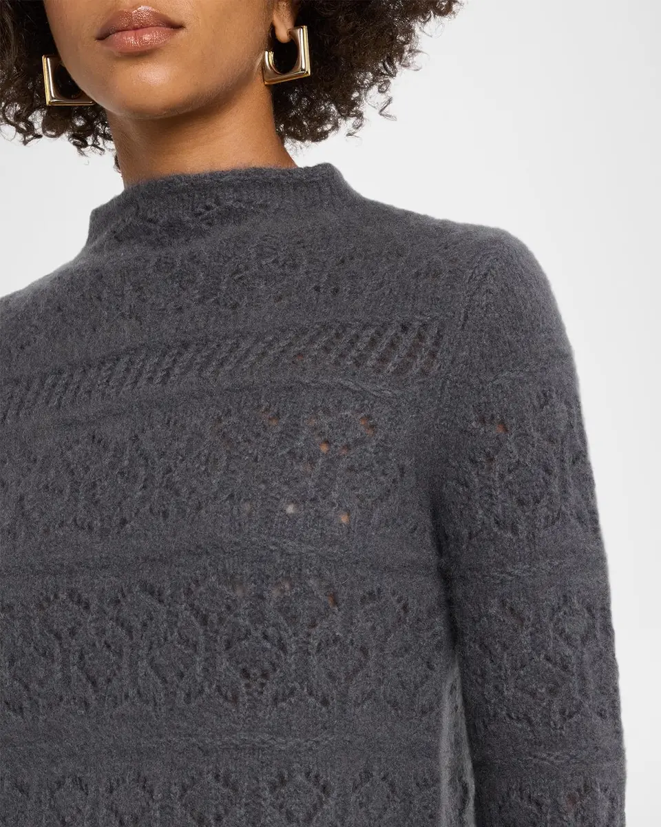 TSE Cashmere Cashmere Pointelle-Knit Mock Turtleneck Sweater | Thumbnail 5 TSE Cashmere Cashmere Pointelle-Knit Mock Turtleneck Sweater | Thumbnail 5