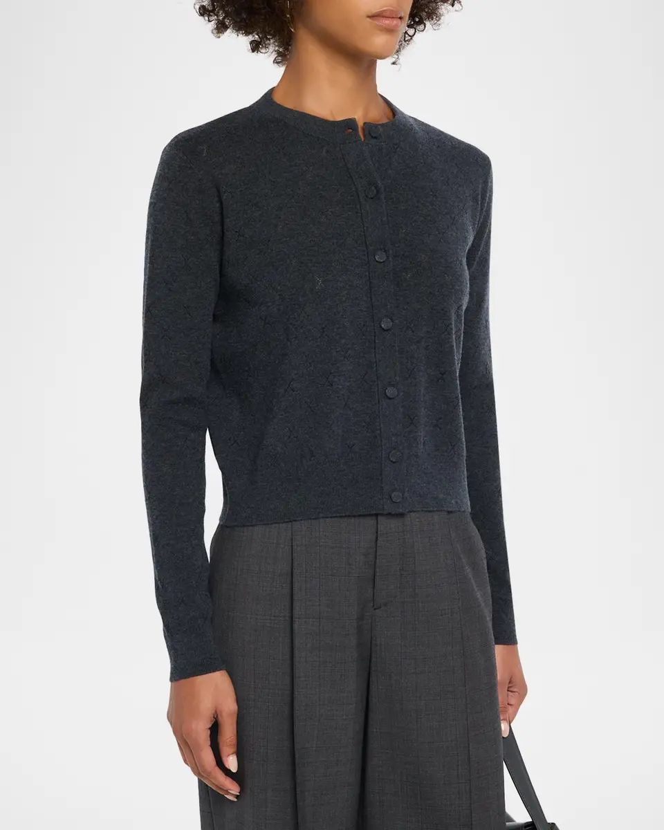 TSE Cashmere Cashmere Pointelle-Knit Crewneck Cardigan | Thumbnail 4 TSE Cashmere Cashmere Pointelle-Knit Crewneck Cardigan | Thumbnail 4