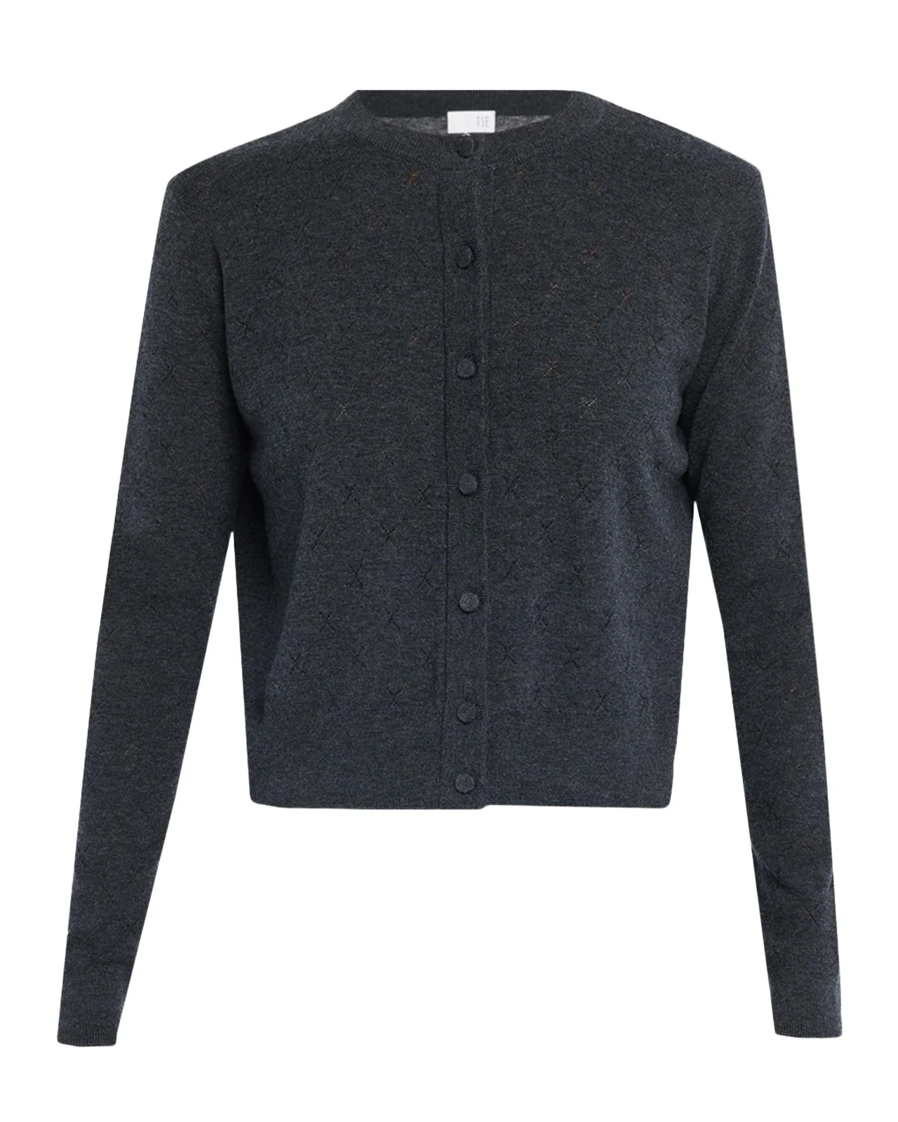 Cashmere Pointelle-Knit Crewneck Cardigan Cashmere Pointelle-Knit Crewneck Cardigan
