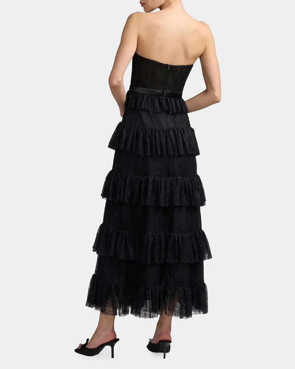 Mac Duggal Ruffled Bustier Lace Strapless Midi Dress | Thumbnail 3 Mac Duggal Ruffled Bustier Lace Strapless Midi Dress | Thumbnail 3