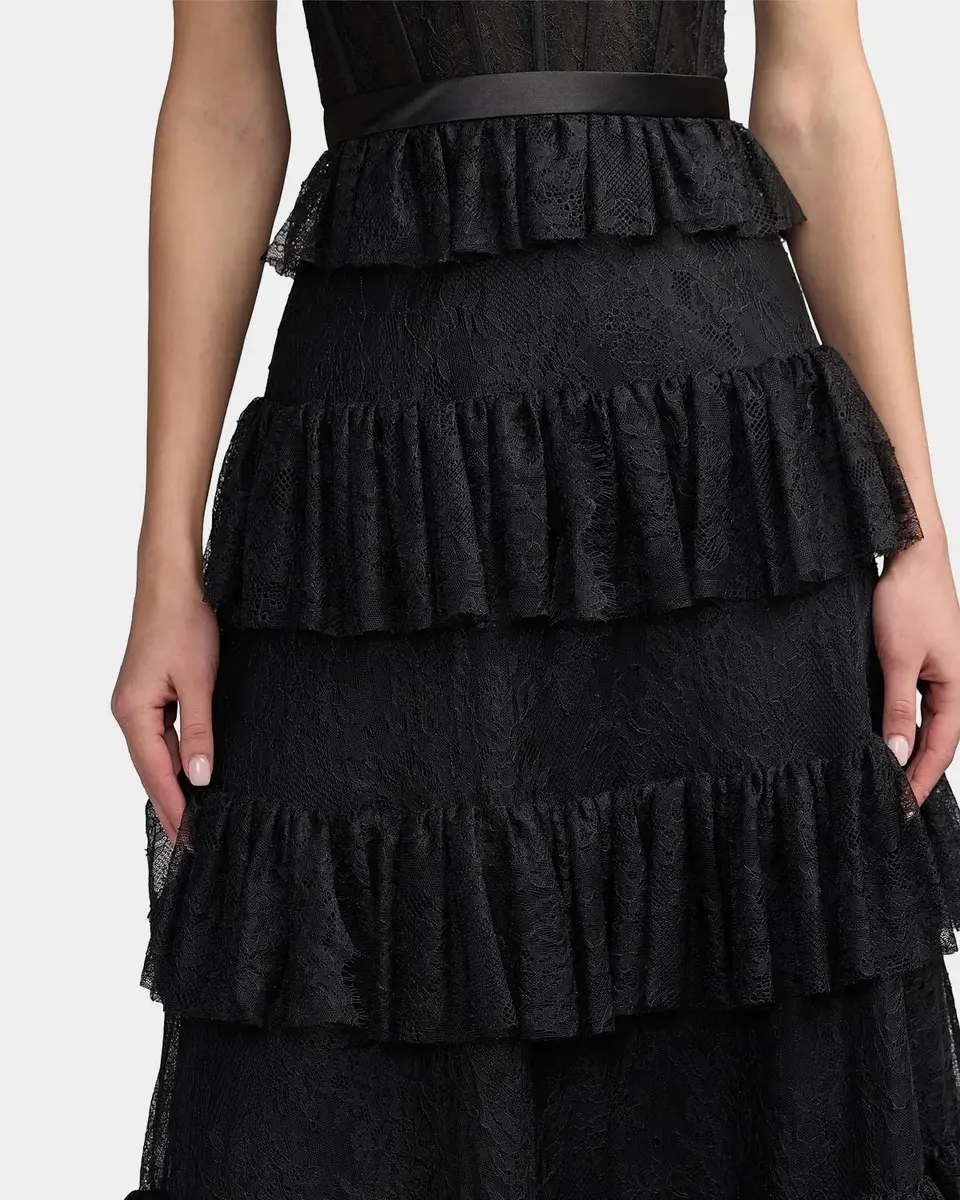 Mac Duggal Ruffled Bustier Lace Strapless Midi Dress | Thumbnail 5 Mac Duggal Ruffled Bustier Lace Strapless Midi Dress | Thumbnail 5