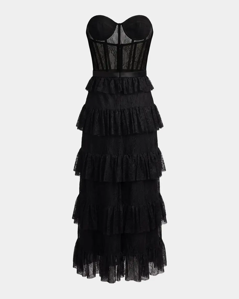 Mac Duggal Ruffled Bustier Lace Strapless Midi Dress | Thumbnail 6 Mac Duggal Ruffled Bustier Lace Strapless Midi Dress | Thumbnail 6