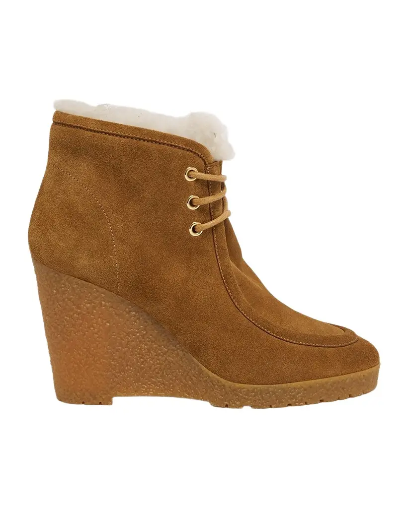 Cylia Shearling-Trim Suede Ankle Boots