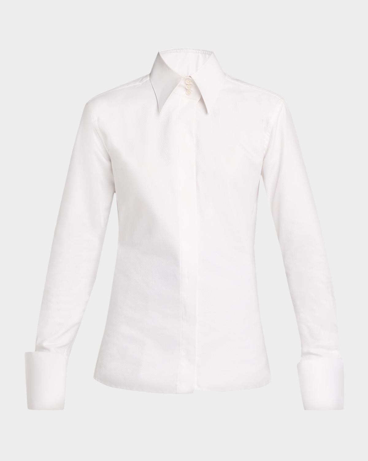 Sergio Hudson Standard Collar Long-Sleeve Cotton Shirt