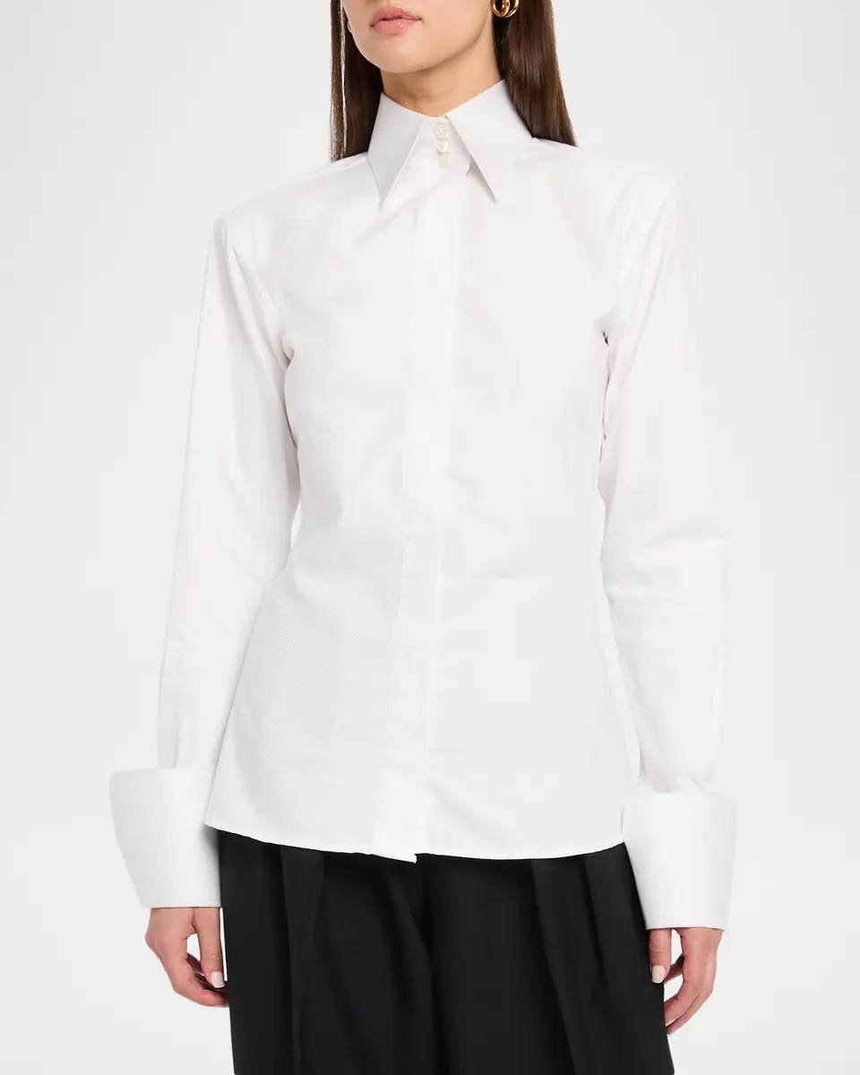 Sergio Hudson Standard Collar Long-Sleeve Cotton Shirt | Thumbnail 4 Sergio Hudson Standard Collar Long-Sleeve Cotton Shirt | Thumbnail 4