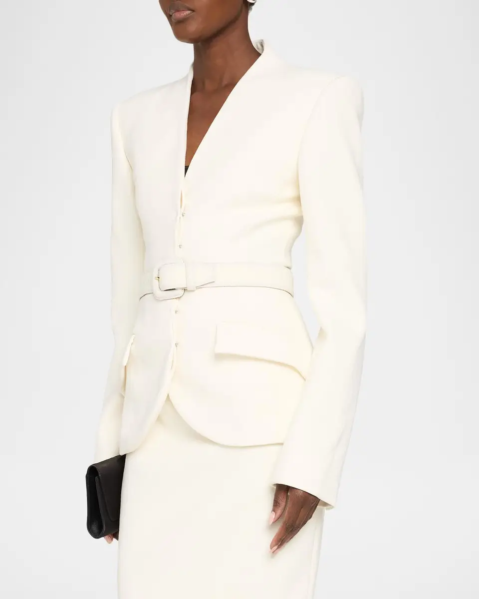 Sergio Hudson Collarless Slim Tailored Wool-Blend Jacket | Thumbnail 4 Sergio Hudson Collarless Slim Tailored Wool-Blend Jacket | Thumbnail 4