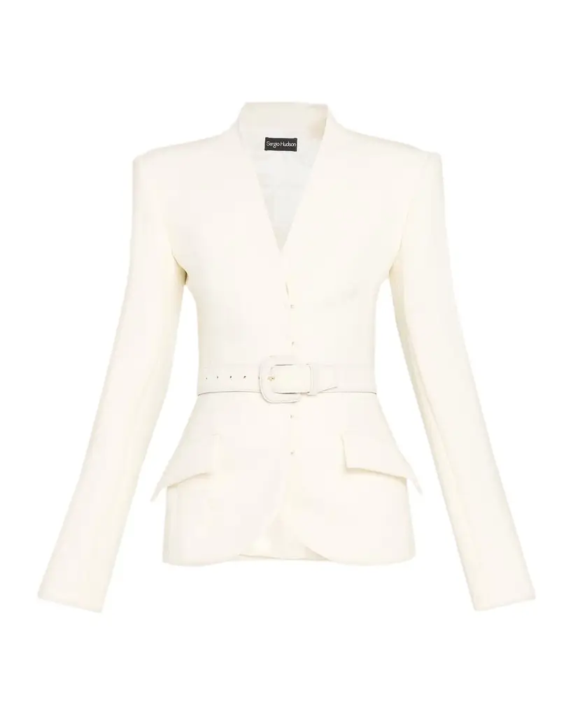 Sergio Hudson Collarless Slim Tailored Wool-Blend Jacket