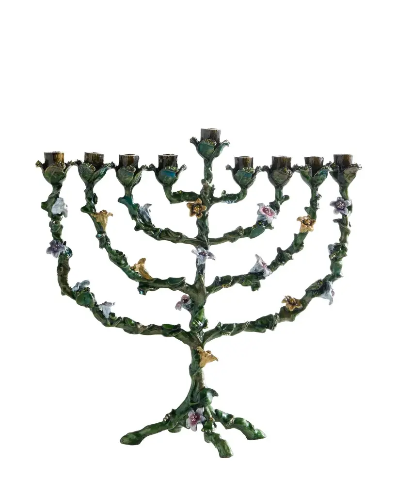 Enameled Jeweled Floral Menorah Enameled Jeweled Floral Menorah