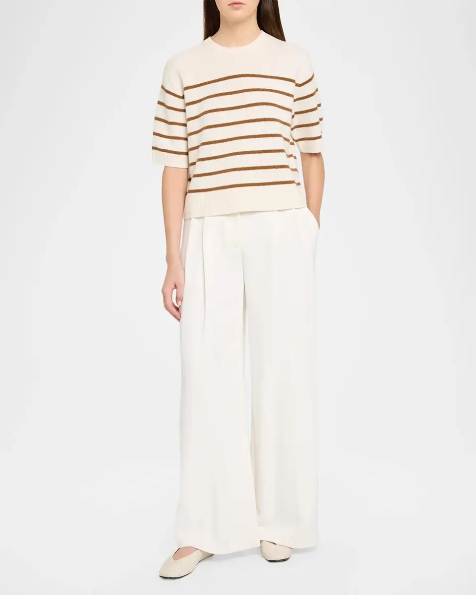 Theory Striped Cashmere Crop Short-Sleeve Sweater | Thumbnail 2 Theory Striped Cashmere Crop Short-Sleeve Sweater | Thumbnail 2