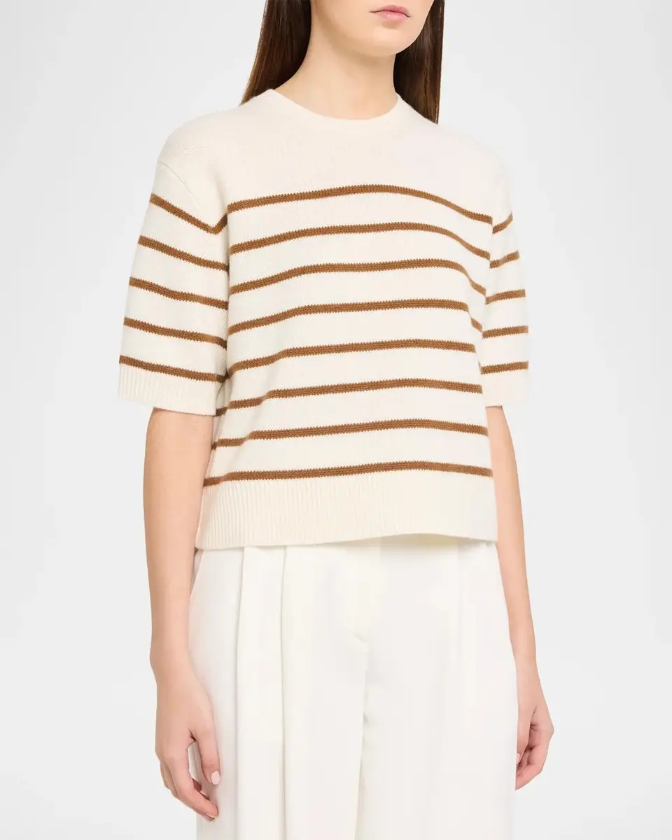 Theory Striped Cashmere Crop Short-Sleeve Sweater | Thumbnail 4 Theory Striped Cashmere Crop Short-Sleeve Sweater | Thumbnail 4