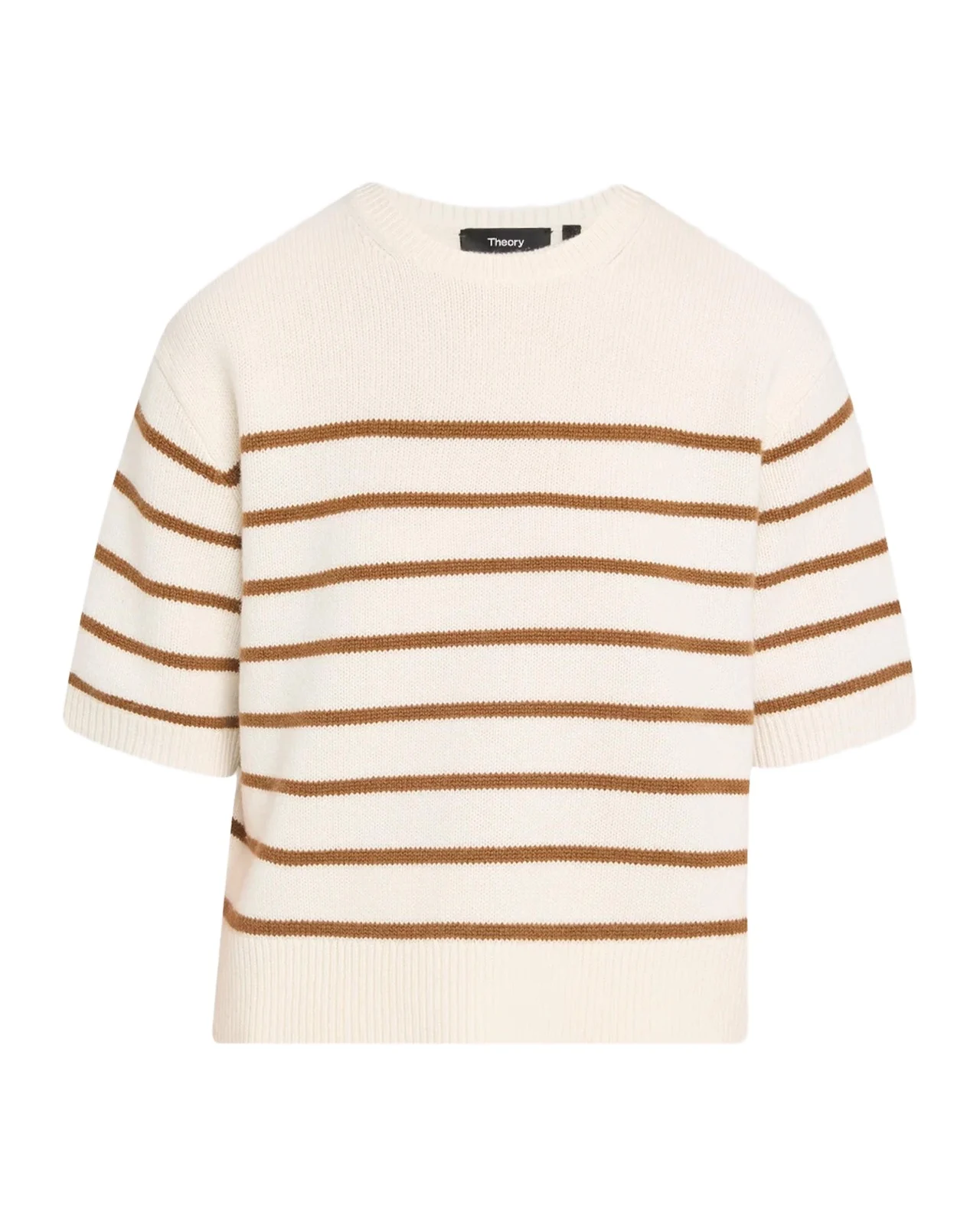 Striped Cashmere Crop Short-Sleeve Sweater