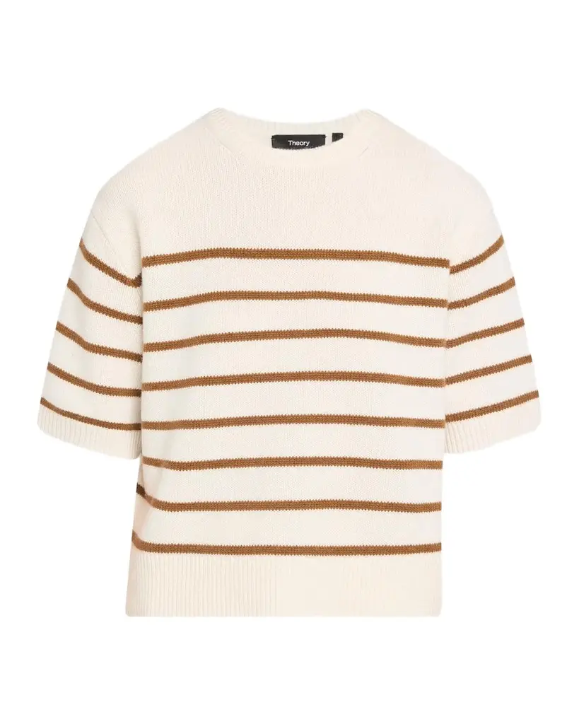 Striped Cashmere Crop Short-Sleeve Sweater Striped Cashmere Crop Short-Sleeve Sweater