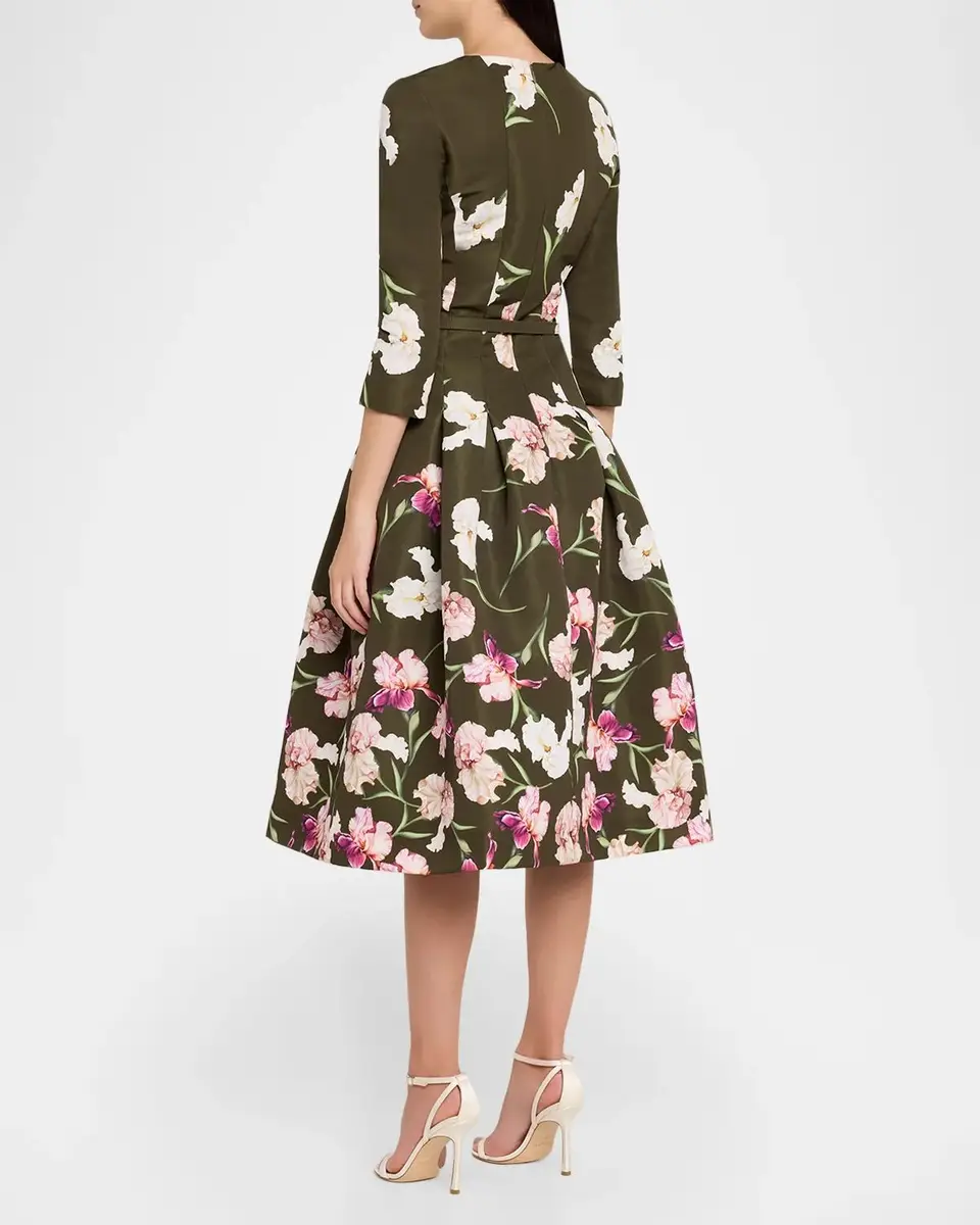 Oscar de la Renta Painted Iris Dégradé Faille Split-Neck Midi Dress | Thumbnail 3 Oscar de la Renta Painted Iris Dégradé Faille Split-Neck Midi Dress | Thumbnail 3