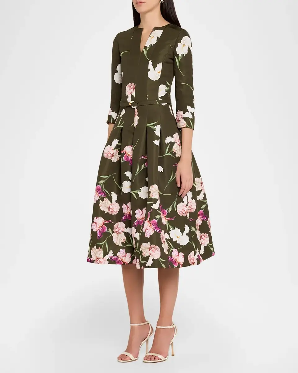 Oscar de la Renta Painted Iris Dégradé Faille Split-Neck Midi Dress | Thumbnail 4 Oscar de la Renta Painted Iris Dégradé Faille Split-Neck Midi Dress | Thumbnail 4