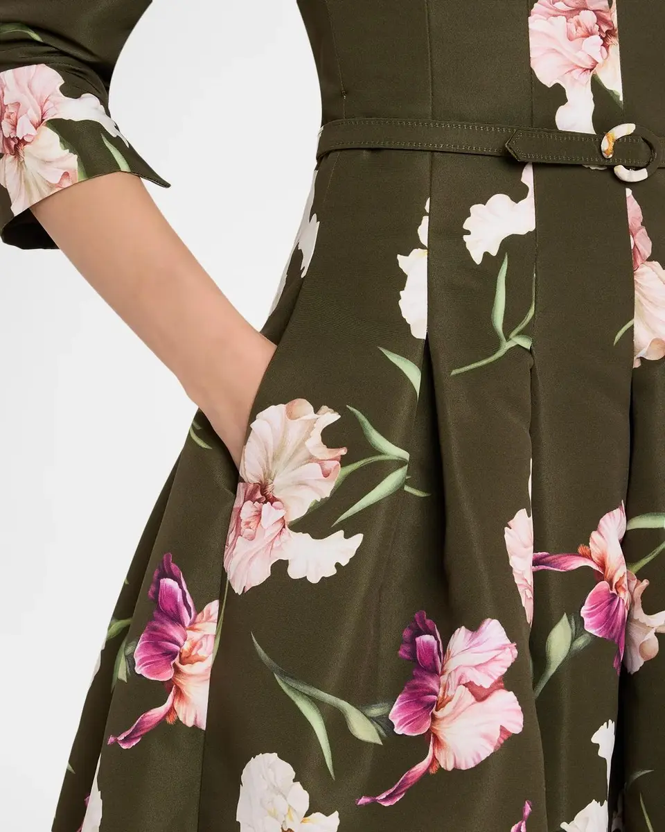 Oscar de la Renta Painted Iris Dégradé Faille Split-Neck Midi Dress | Thumbnail 5 Oscar de la Renta Painted Iris Dégradé Faille Split-Neck Midi Dress | Thumbnail 5
