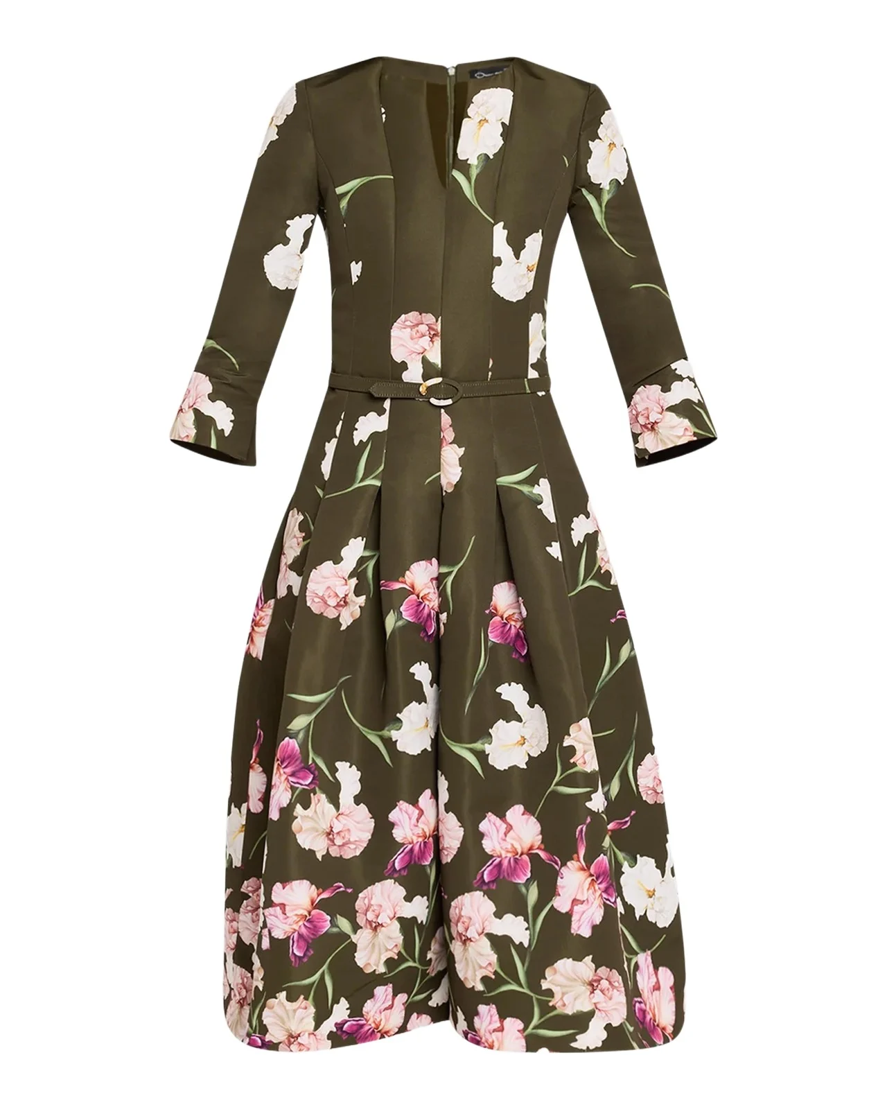 Painted Iris Dégradé Faille Split-Neck Midi Dress