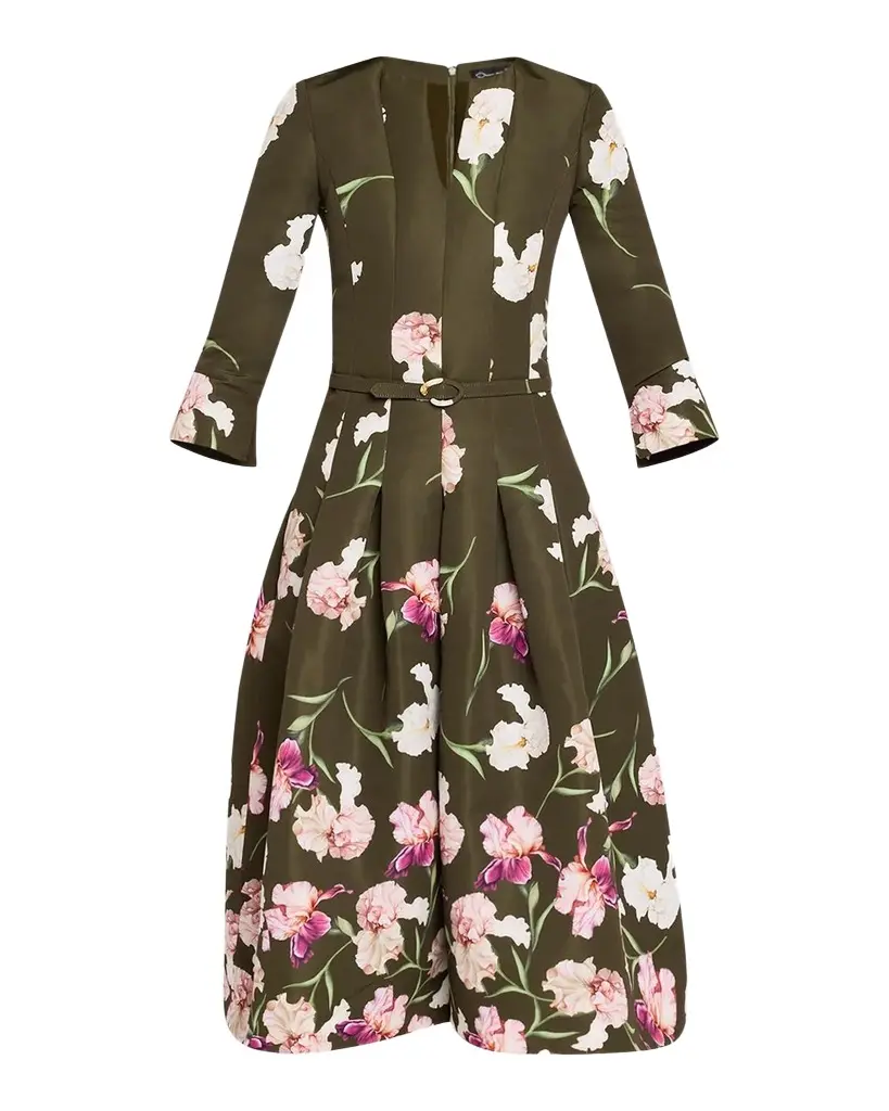 Painted Iris Dégradé Faille Split-Neck Midi Dress Painted Iris Dégradé Faille Split-Neck Midi Dress
