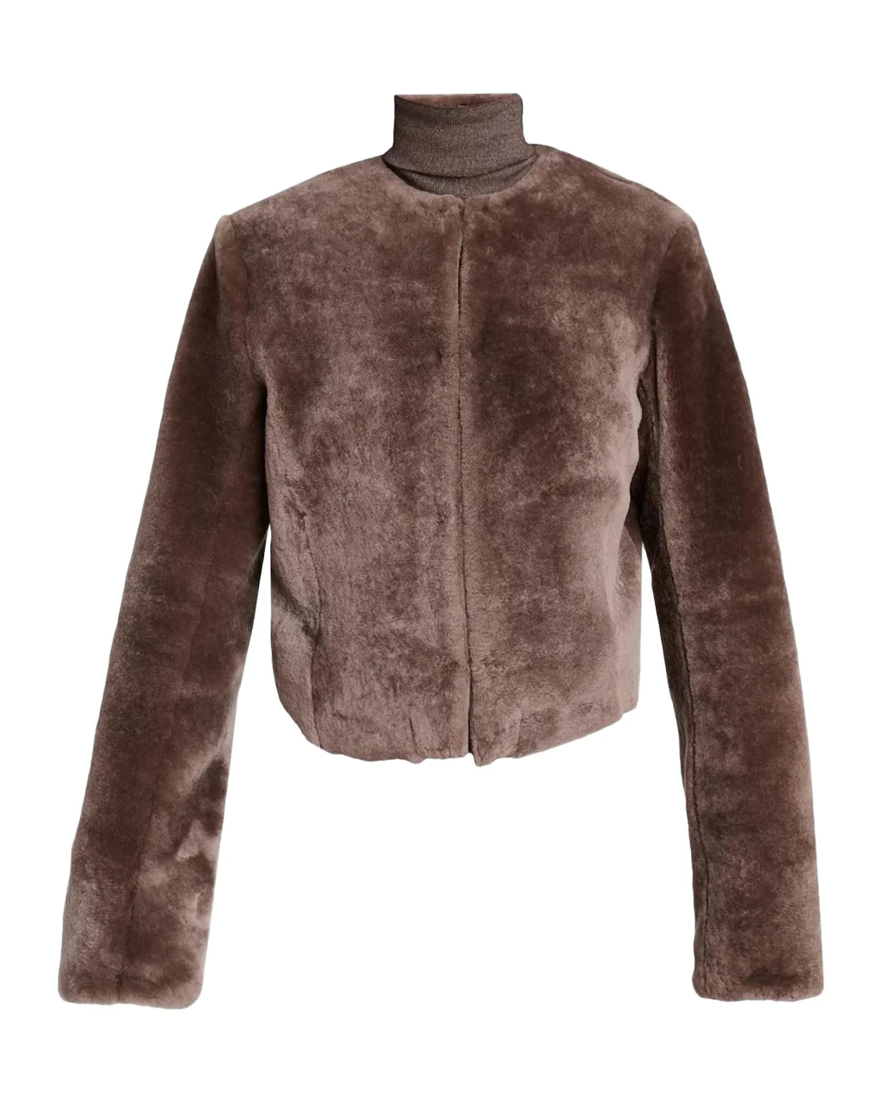 Hermera Collarless Lamb Shearling Crop Bolero Jacket Hermera Collarless Lamb Shearling Crop Bolero Jacket