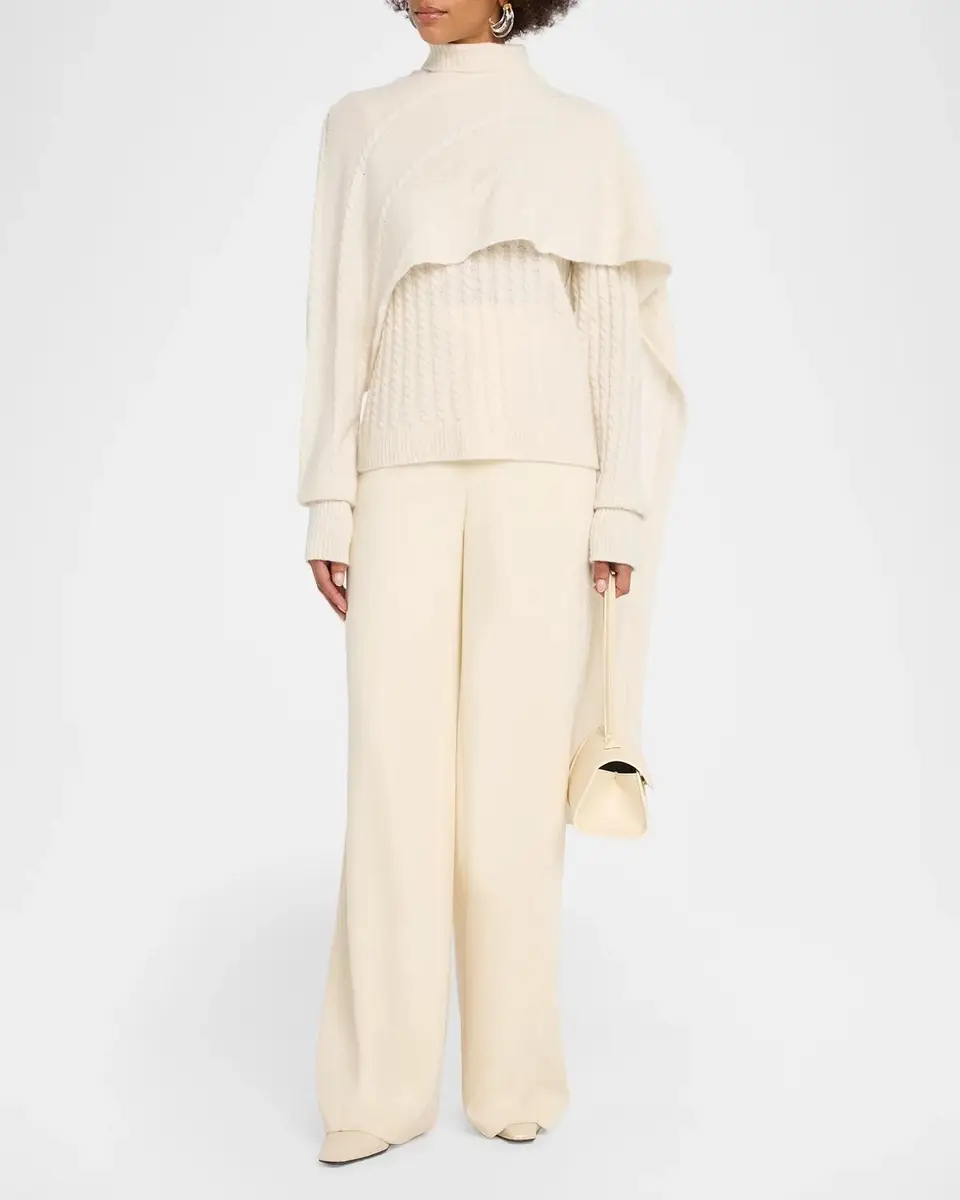 Alberta Ferretti Turtleneck Cashmere Cable Knit Shawl Sweater | Thumbnail 2 Alberta Ferretti Turtleneck Cashmere Cable Knit Shawl Sweater | Thumbnail 2