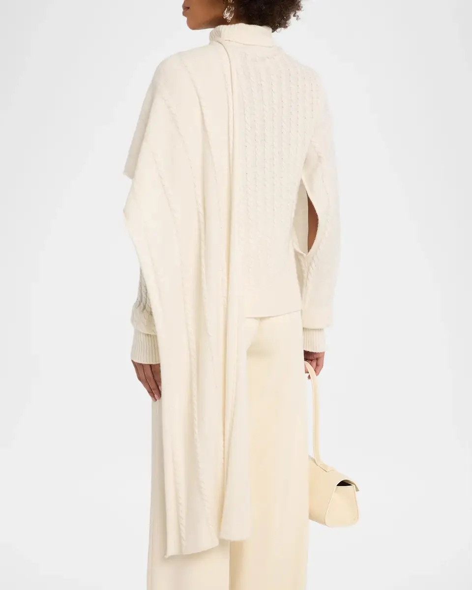 Alberta Ferretti Turtleneck Cashmere Cable Knit Shawl Sweater | Thumbnail 3 Alberta Ferretti Turtleneck Cashmere Cable Knit Shawl Sweater | Thumbnail 3