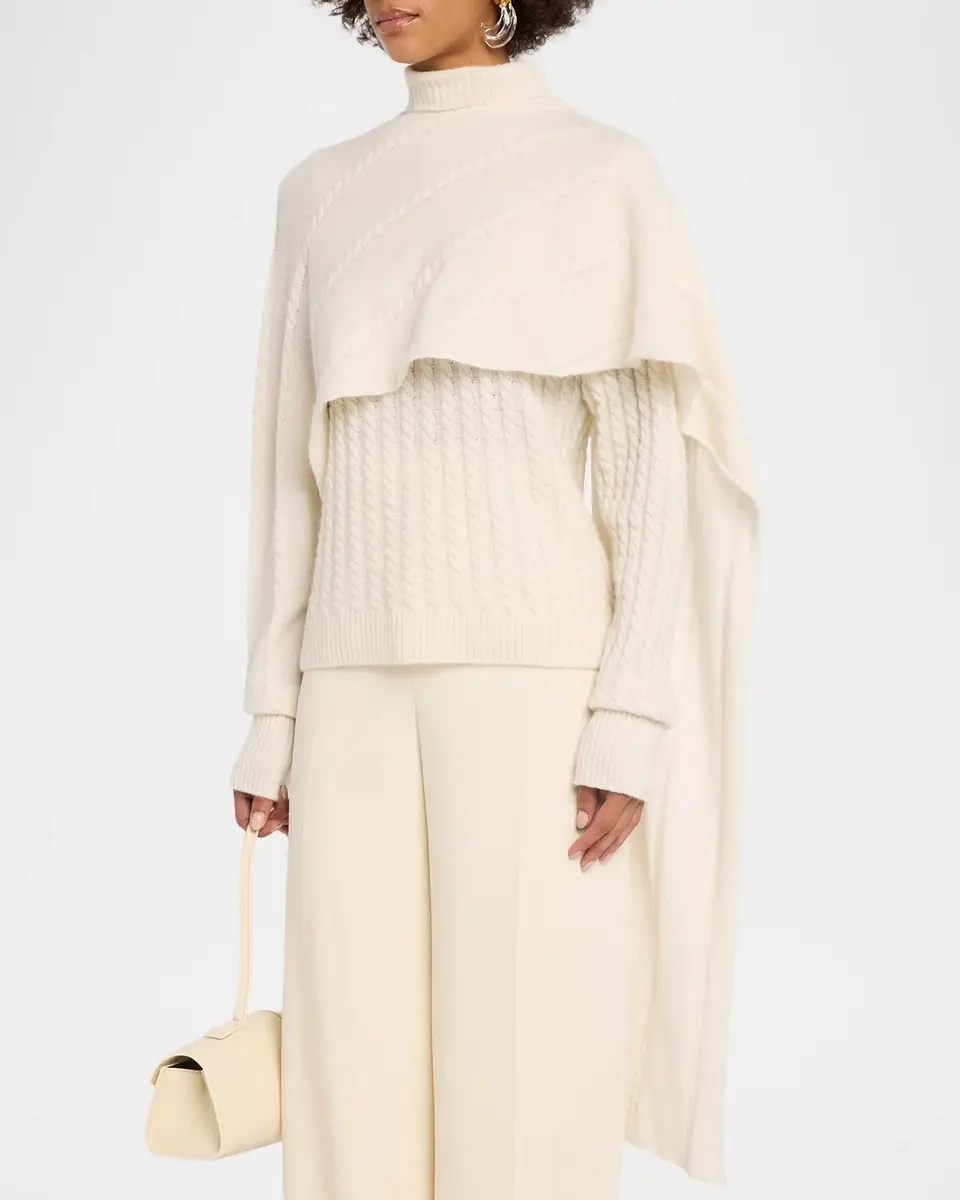 Alberta Ferretti Turtleneck Cashmere Cable Knit Shawl Sweater | Thumbnail 4 Alberta Ferretti Turtleneck Cashmere Cable Knit Shawl Sweater | Thumbnail 4