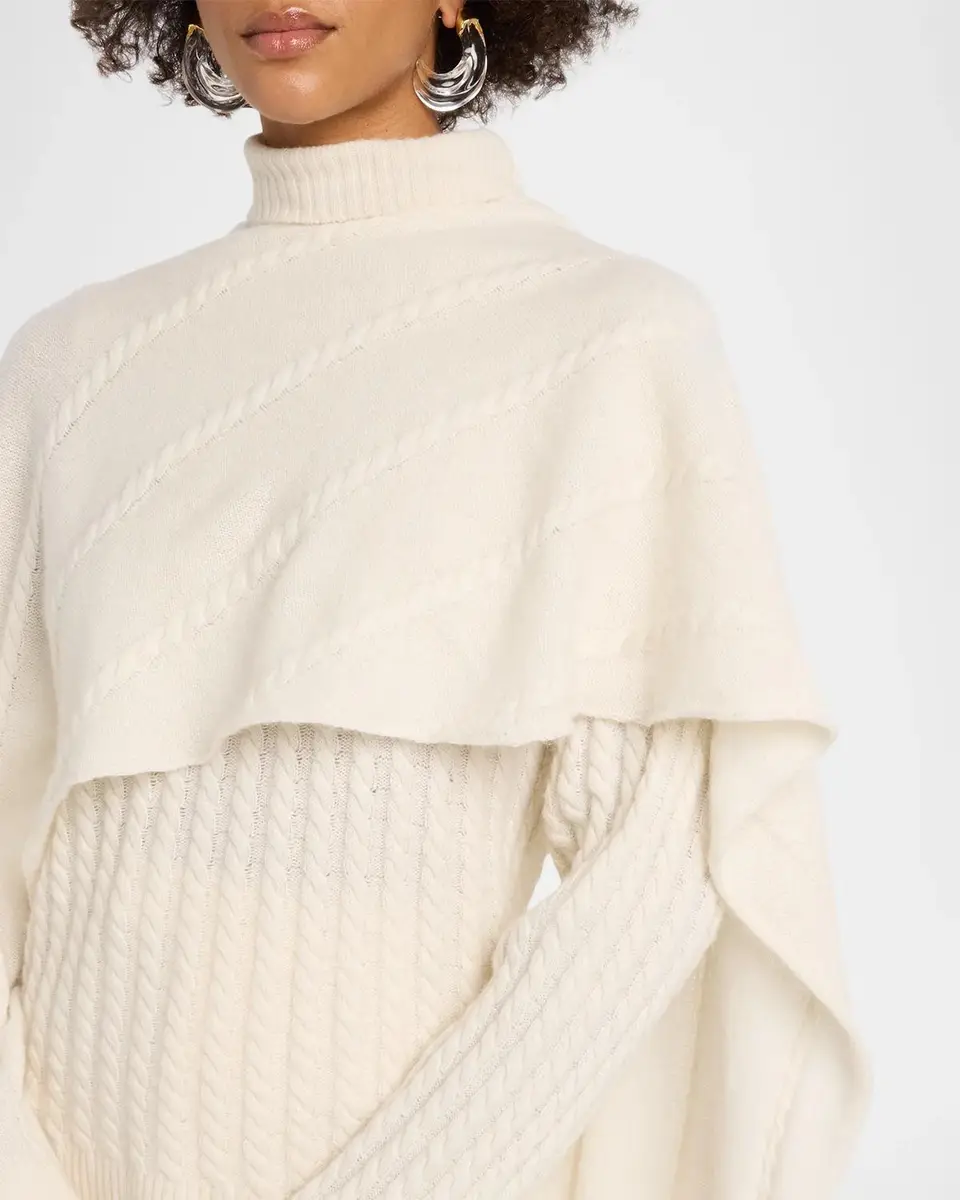 Alberta Ferretti Turtleneck Cashmere Cable Knit Shawl Sweater | Thumbnail 5 Alberta Ferretti Turtleneck Cashmere Cable Knit Shawl Sweater | Thumbnail 5