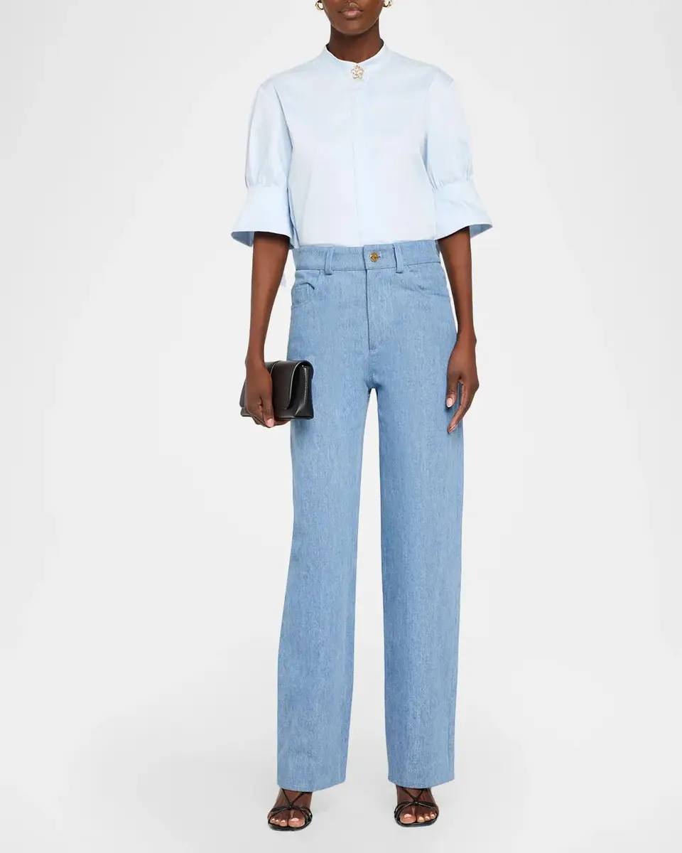 Oscar de la Renta Mid-Rise Denim Straight-Leg Pants | Thumbnail 2 Oscar de la Renta Mid-Rise Denim Straight-Leg Pants | Thumbnail 2