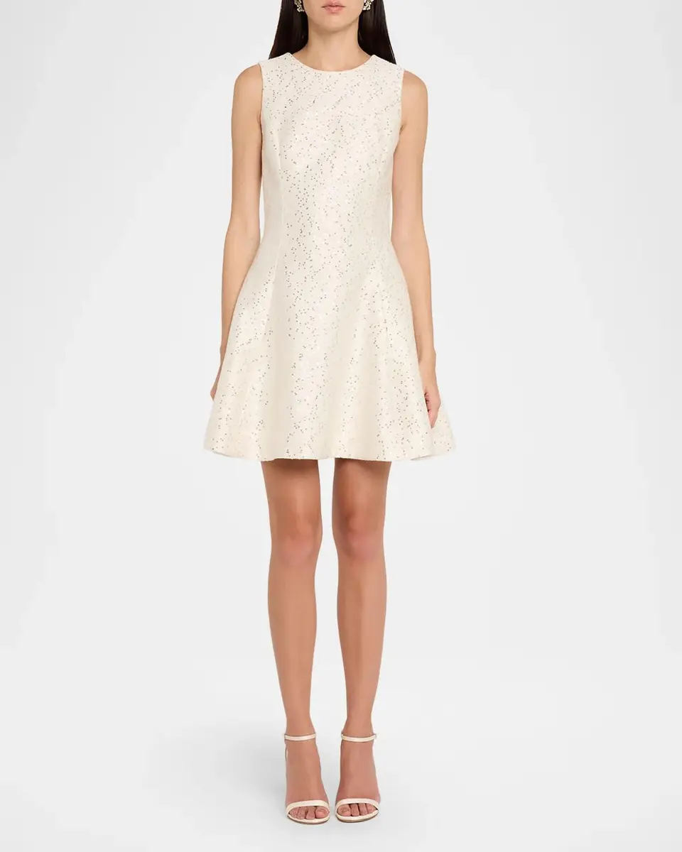 Oscar de la Renta Sleeveless Sequined Tweed Mini Dress | Thumbnail 2