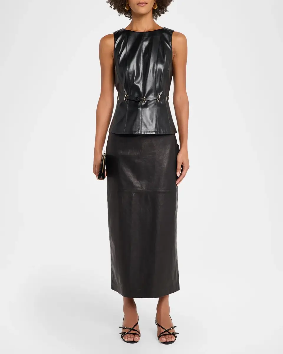 Milly Naima Sleeveless Faux Leather Top | Thumbnail 2 Milly Naima Sleeveless Faux Leather Top | Thumbnail 2