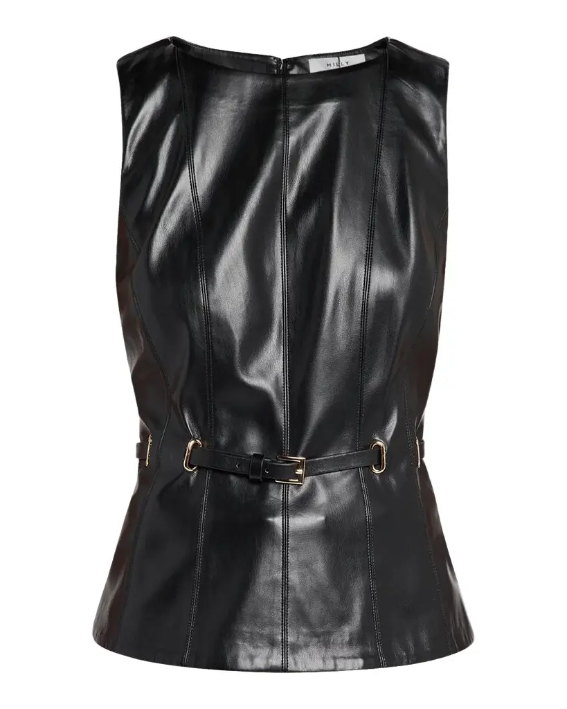 Milly Naima Sleeveless Faux Leather Top