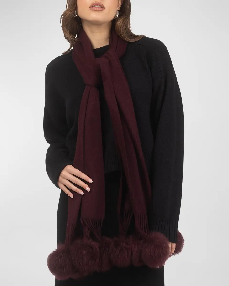 Gorski Select Cashmere Stole With Lamb Shearling Poms | Thumbnail 3 Gorski Select Cashmere Stole With Lamb Shearling Poms | Thumbnail 3