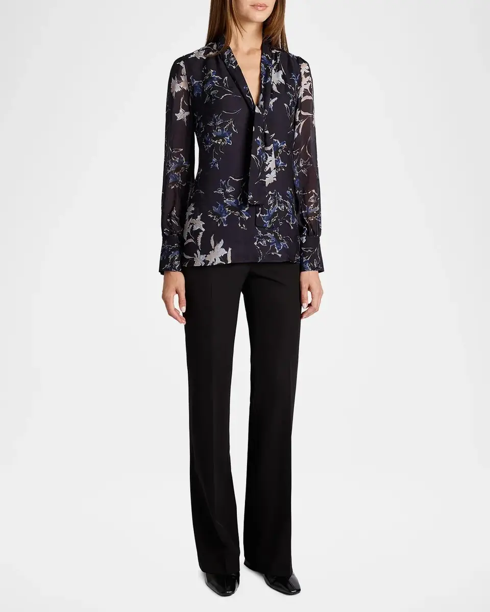 Santorelli Floral Tie-Neck Blouse | Thumbnail 2 Santorelli Floral Tie-Neck Blouse | Thumbnail 2