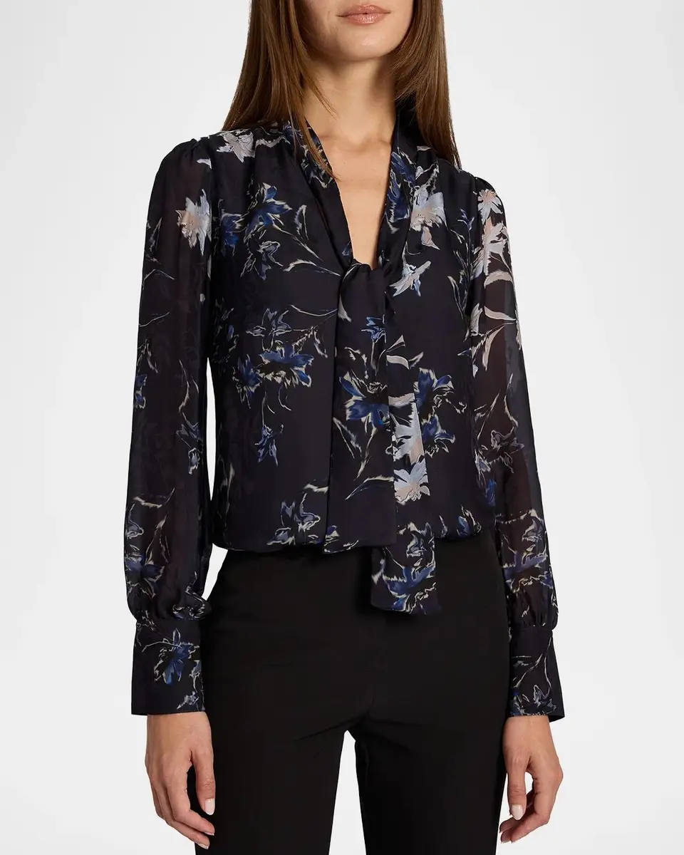 Santorelli Floral Tie-Neck Blouse | Thumbnail 4 Santorelli Floral Tie-Neck Blouse | Thumbnail 4