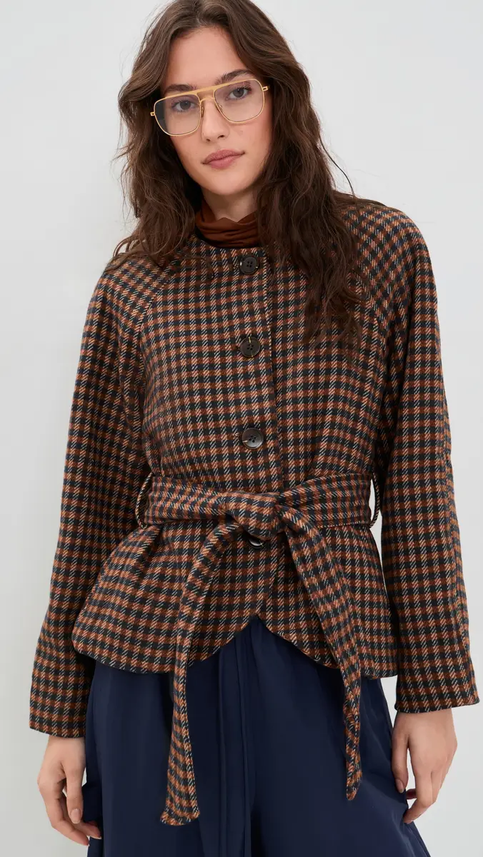 Moon River Round Neck Waist Tie Jacket | Thumbnail 2