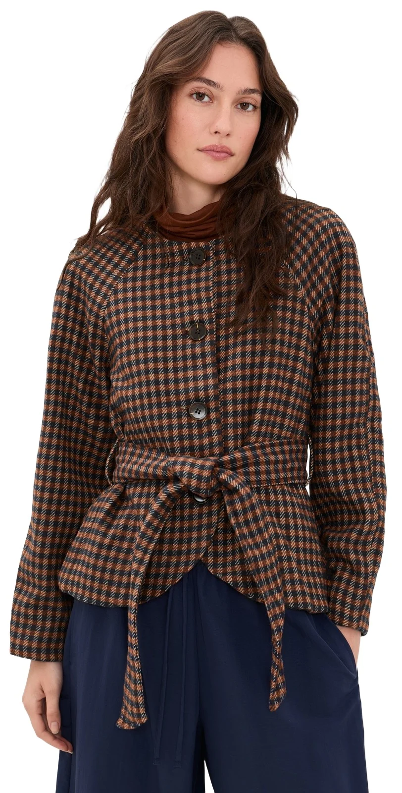 Round Neck Waist Tie Jacket Round Neck Waist Tie Jacket