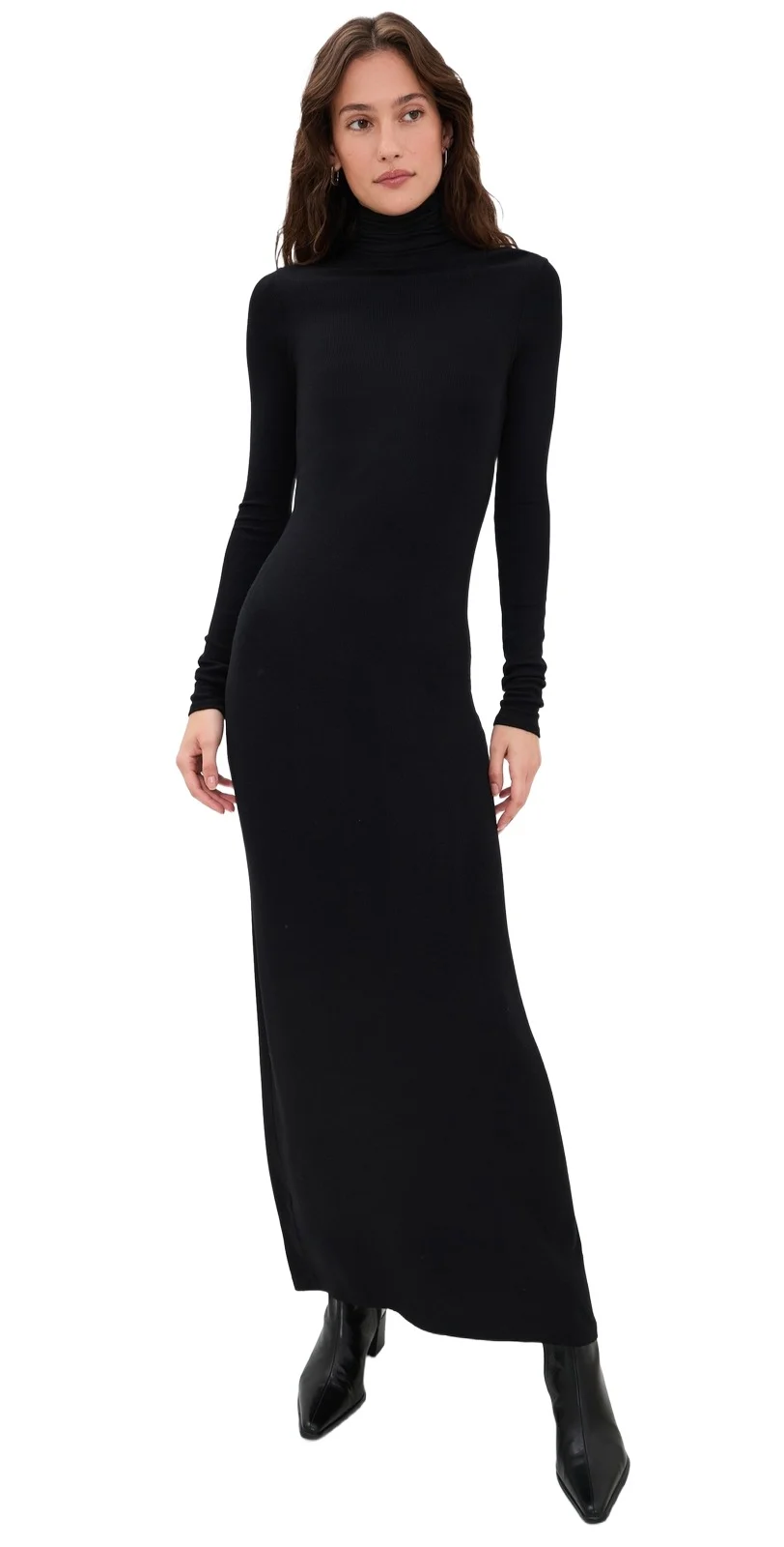 Silk Rib Fluid Turtleneck Dress
