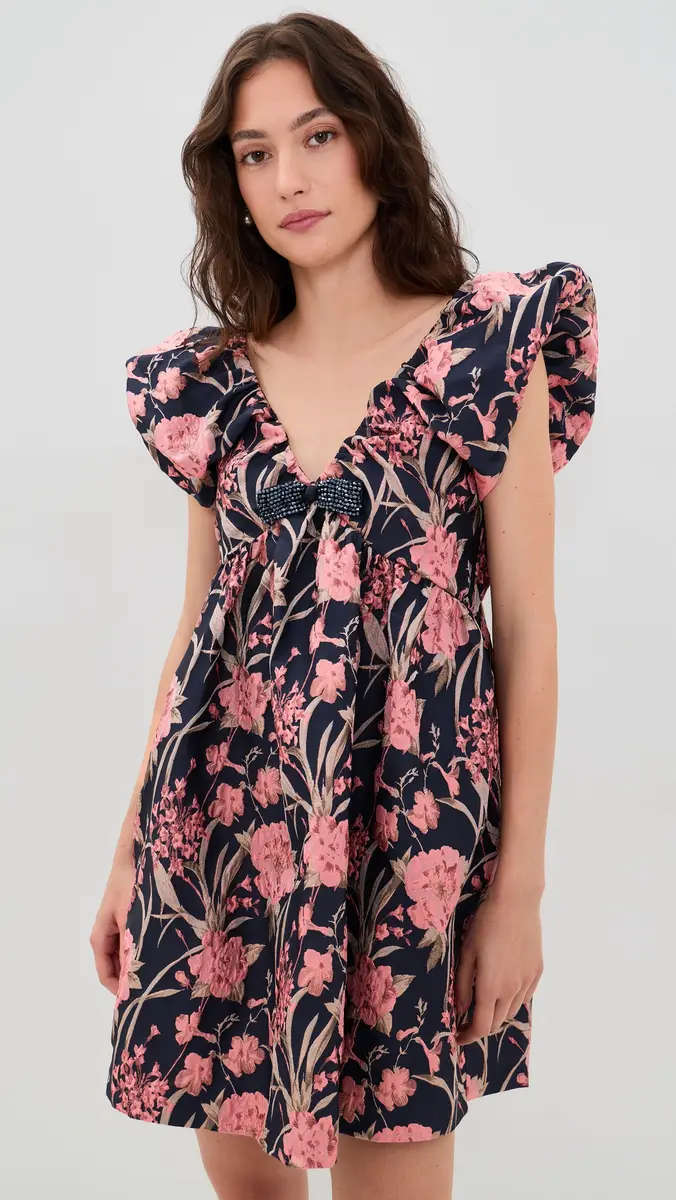 endless rose Beaded Bow Floral Jacquard Mini Dress | Thumbnail 2 endless rose Beaded Bow Floral Jacquard Mini Dress | Thumbnail 2
