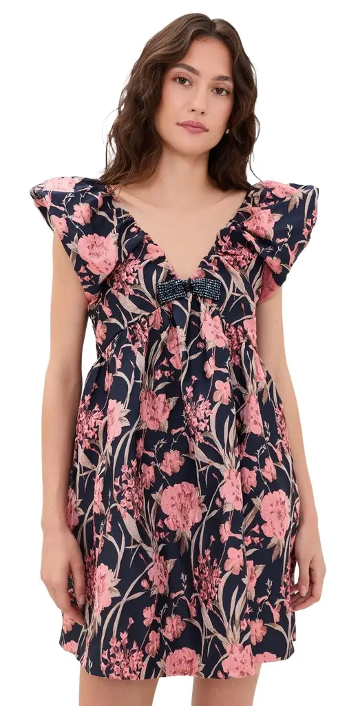 endless rose Beaded Bow Floral Jacquard Mini Dress