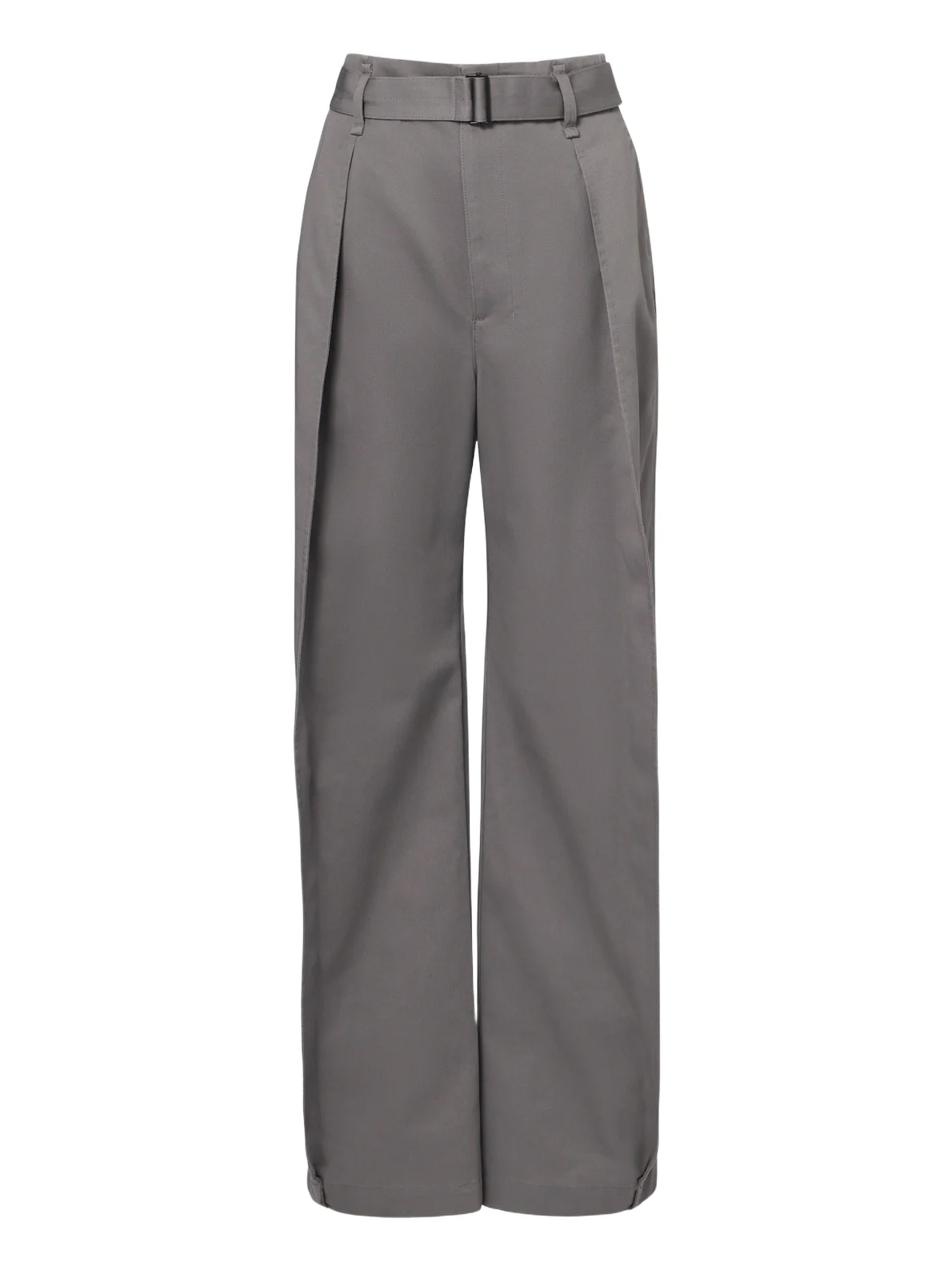 Belted twill wide-leg pants