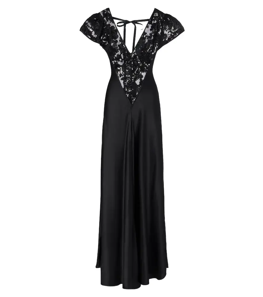 Lace-trimmed sequined silk satin gown Lace-trimmed sequined silk satin gown