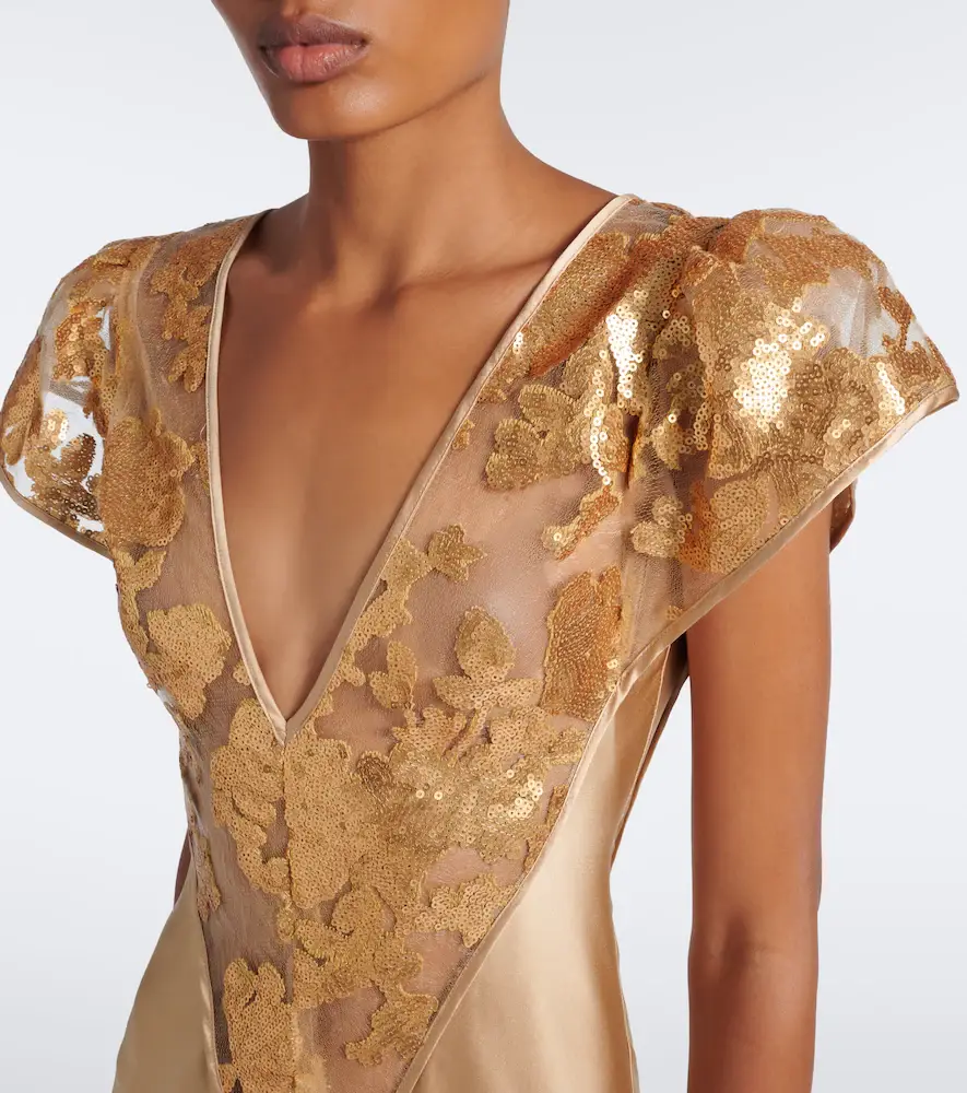 Rodarte Lace-trimmed sequined silk satin gown | Thumbnail 3 Rodarte Lace-trimmed sequined silk satin gown | Thumbnail 3