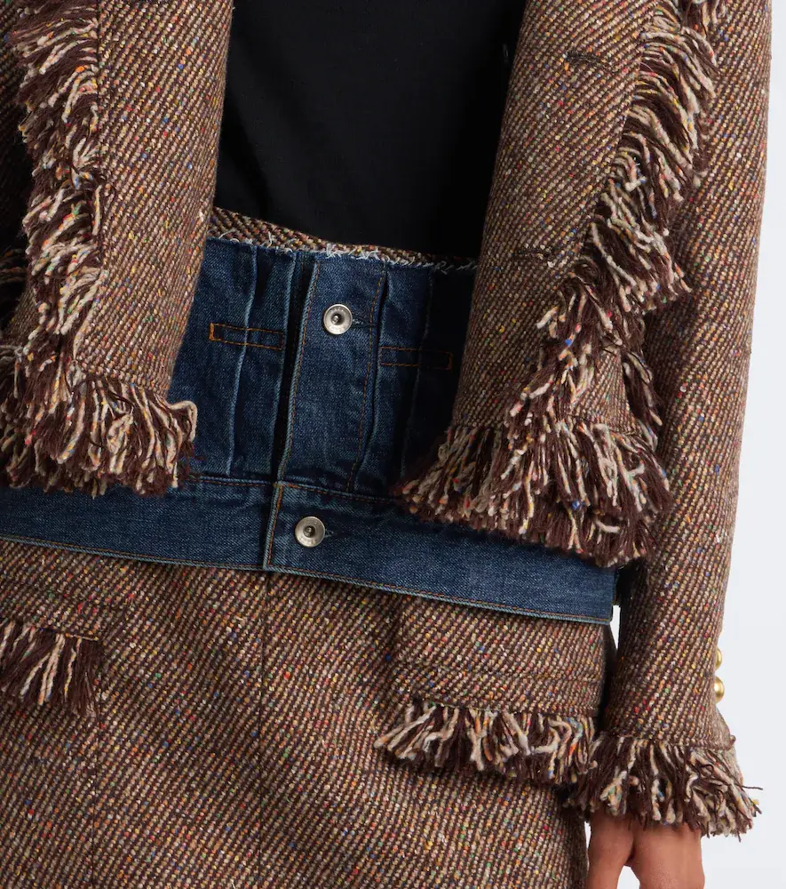 Sacai Fringed tweed and denim jacket | Thumbnail 3 Sacai Fringed tweed and denim jacket | Thumbnail 3