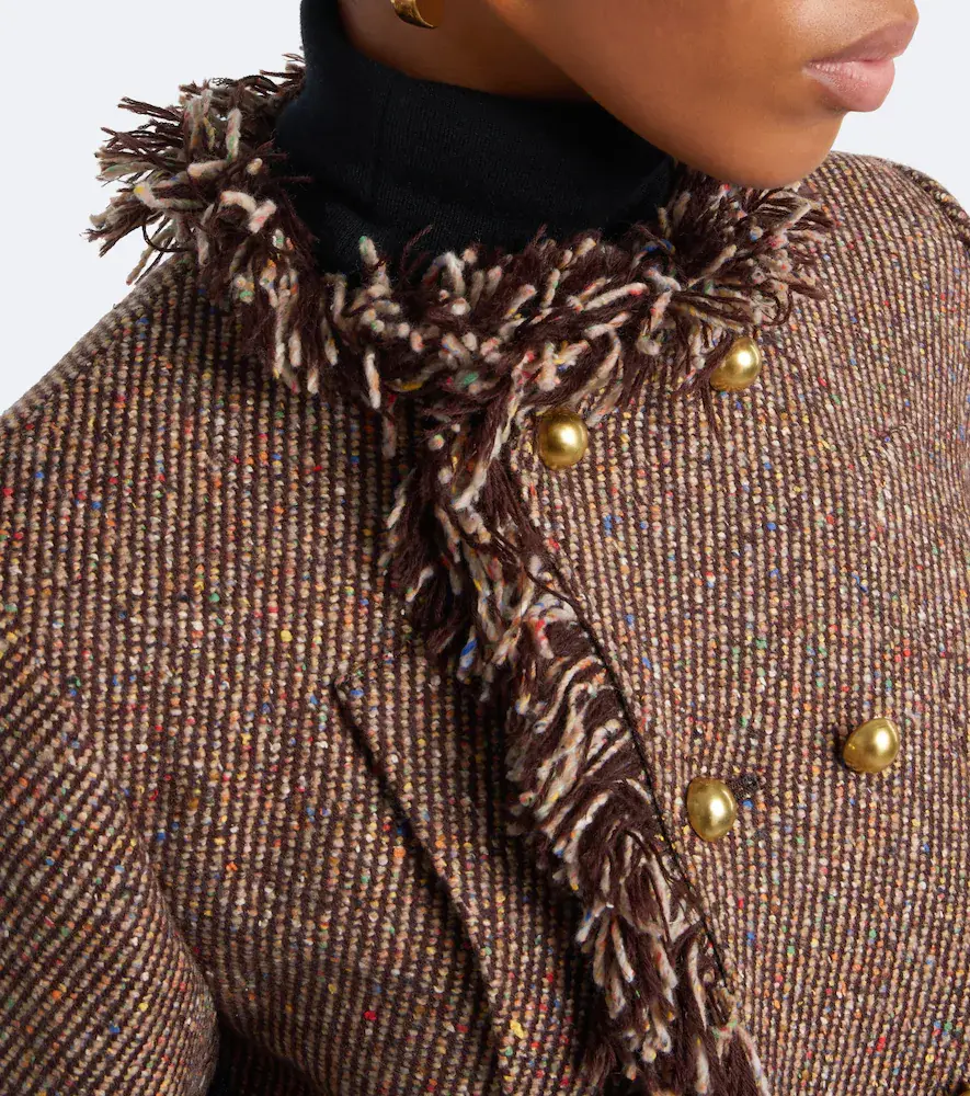 Sacai Fringed tweed and denim jacket | Thumbnail 8