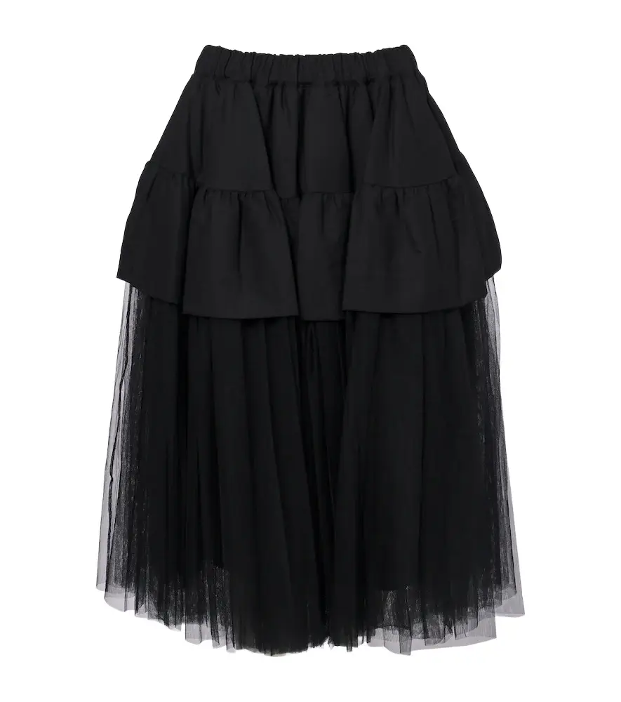 Tiered wool and tulle midi skirt Tiered wool and tulle midi skirt
