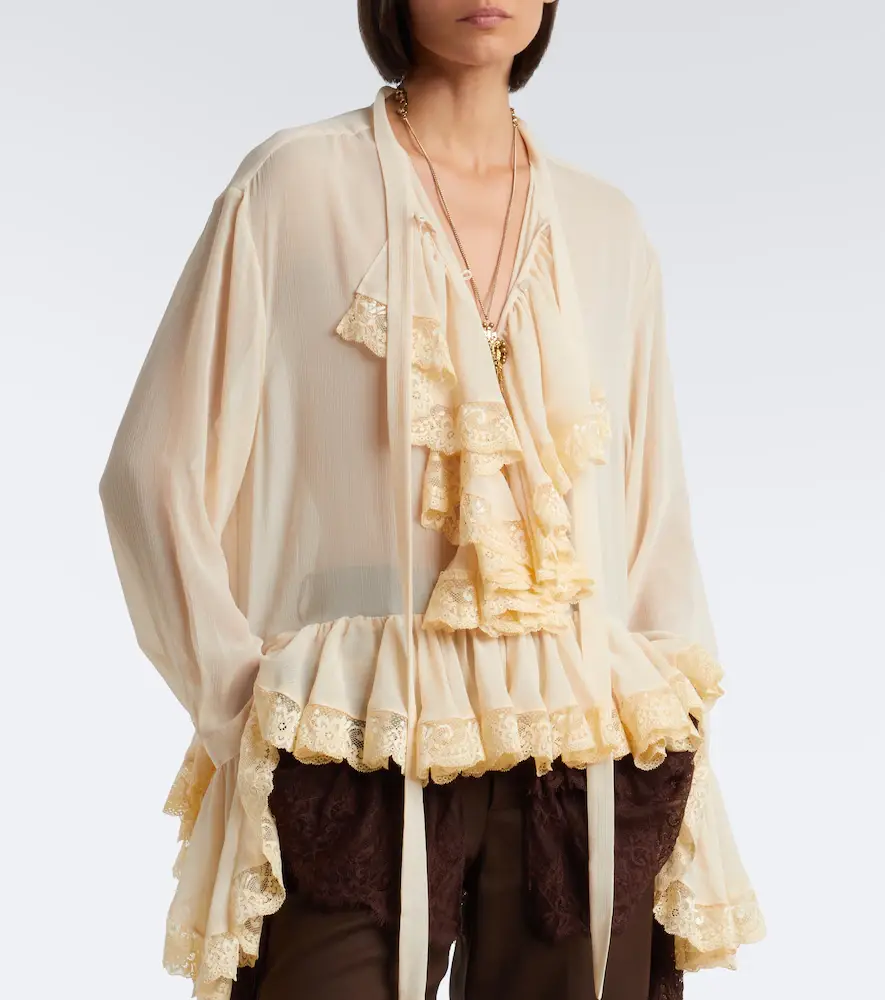 Xu Zhi Ruffled lace-trimmed chiffon blouse | Thumbnail 7 Xu Zhi Ruffled lace-trimmed chiffon blouse | Thumbnail 7