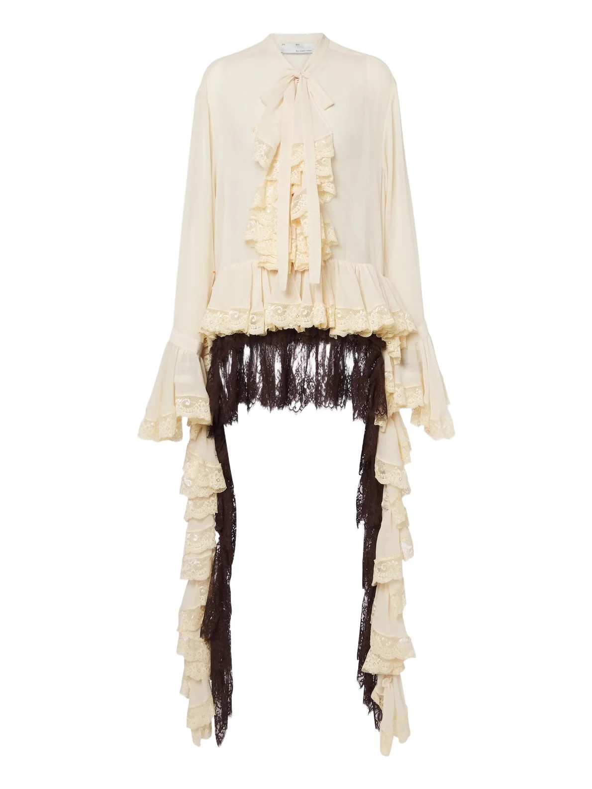Ruffled lace-trimmed chiffon blouse