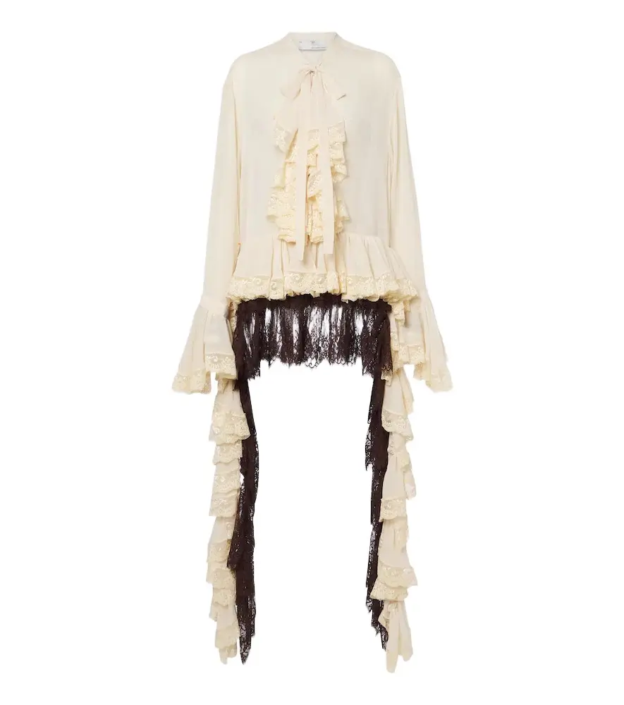 Ruffled lace-trimmed chiffon blouse Ruffled lace-trimmed chiffon blouse