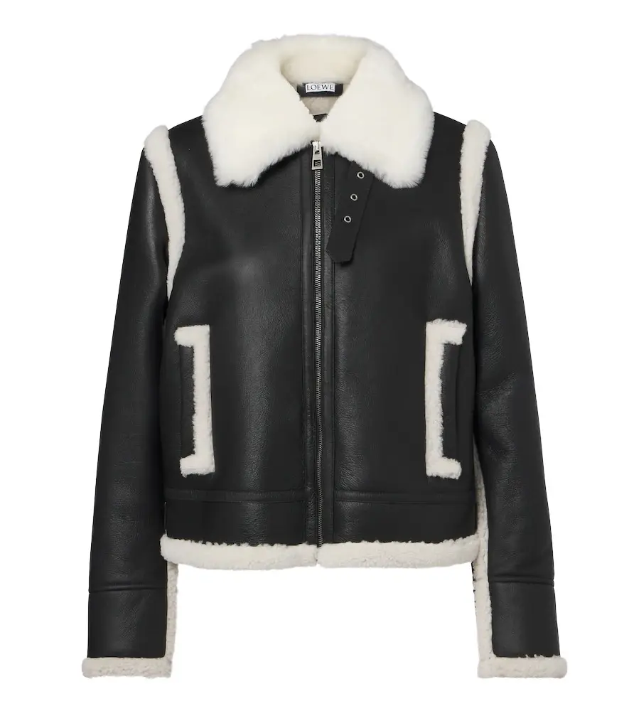 Shearling-trimmed leather jacket Shearling-trimmed leather jacket