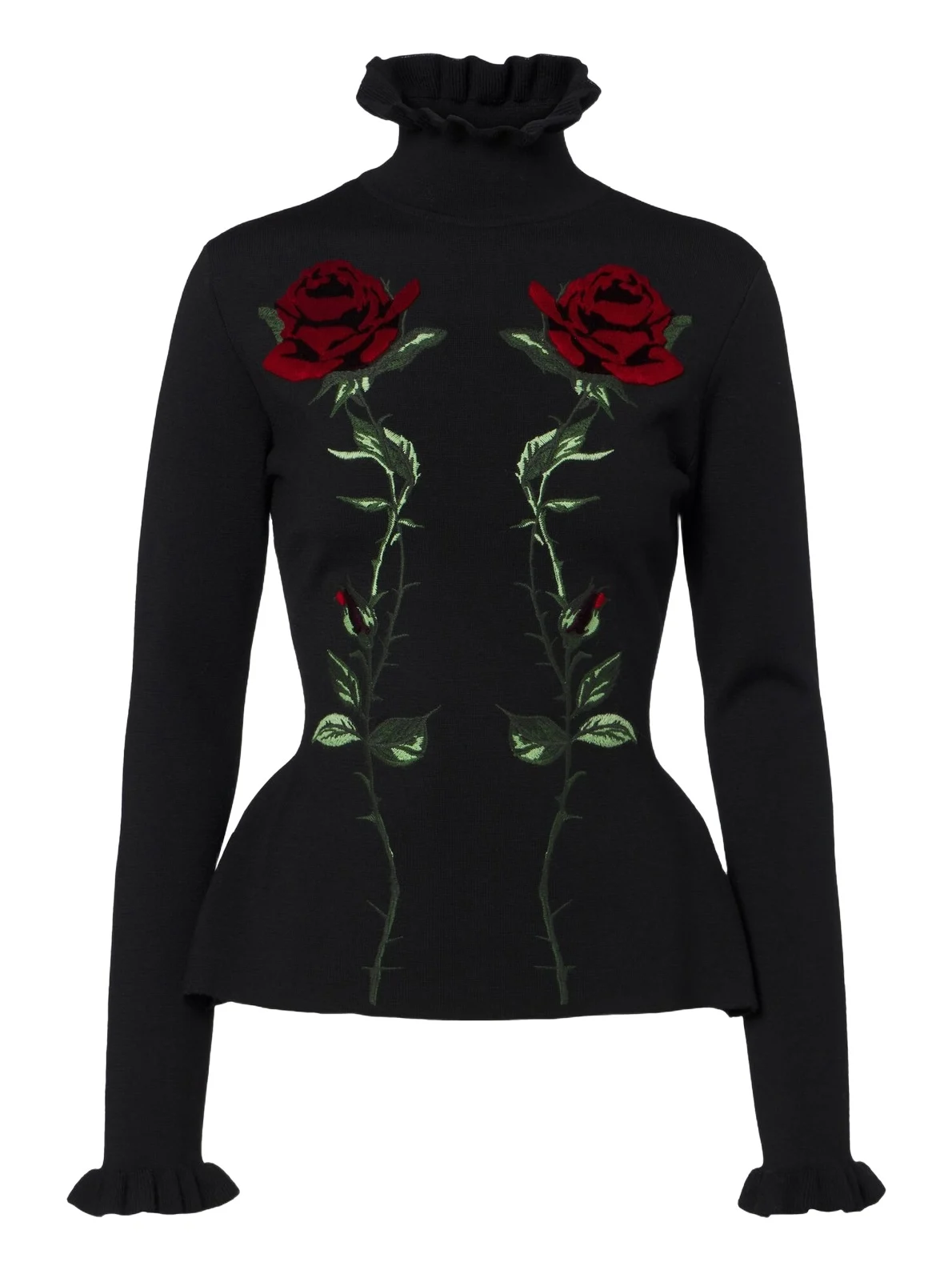 BLUMARINE Embroidered ruffled virgin wool sweater